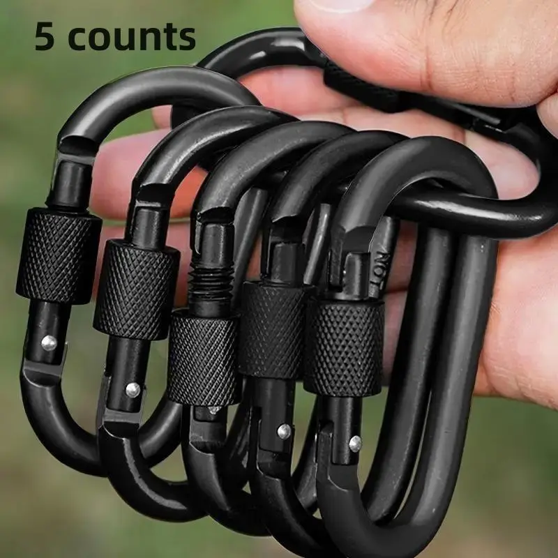 5 Aluminum Carabiners with Screw Lock, Spring Hook, Climbing Carabiner, Locking Carabiner, Carabiner Hooks for Outdoor Activities like Hiking, Camping, Backpacking & Fishing
