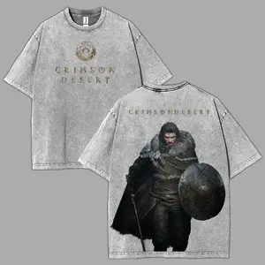 Crimson Desert Gameplay Reveal Next-Gen Open World RPG Game Oversized Washed Cotton Vintage Streetwear T-Shirt 2-Sided Graphic Printed Unisex Soft Casual Tee QYX 7EY