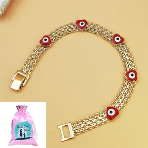 Unisex Bohemian Sports Wristband - 2026 Luxe Wide Golden-Tone Copper Chain Bracelet with Evil Eye, Red Bead Charms, for Daily Wear, Gifting Occasions, Bohemian Sports Wristbands