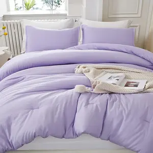 Lavender Purple Comforter Full Size, 3 Lightweight Solid Comforter Set, Fluffy Set (79x90In Comforter  2 Pillowcases)