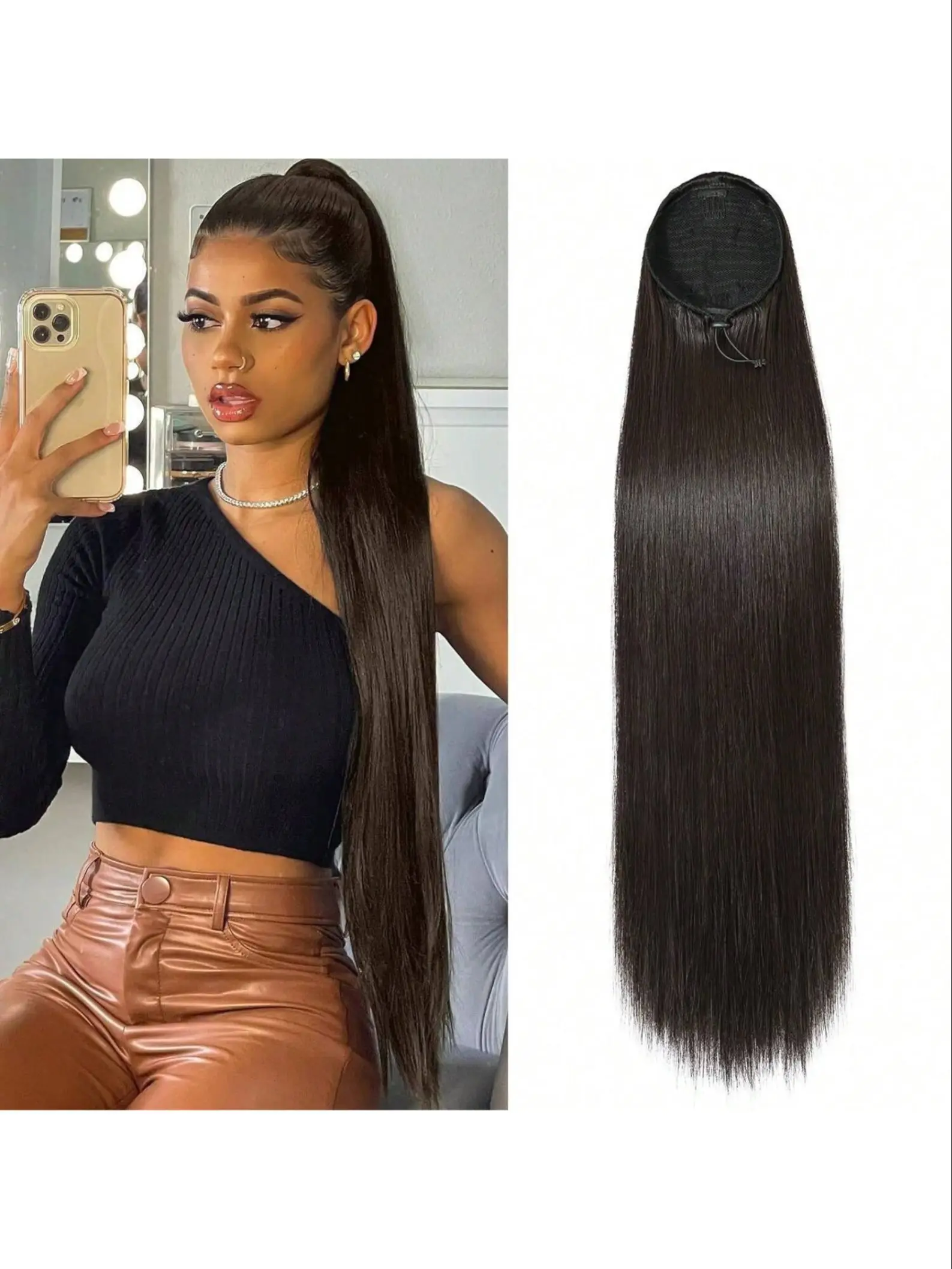 16-22 Inch Straight Human Hair Ponytail, Drawstring Remy Ponytails Extension for Women, Brazilian Straight Hair, Natural Color, Clip in Hairpiece, Ponytail Extensions, Realistic Hairpiece, Hair Pieces Extensions