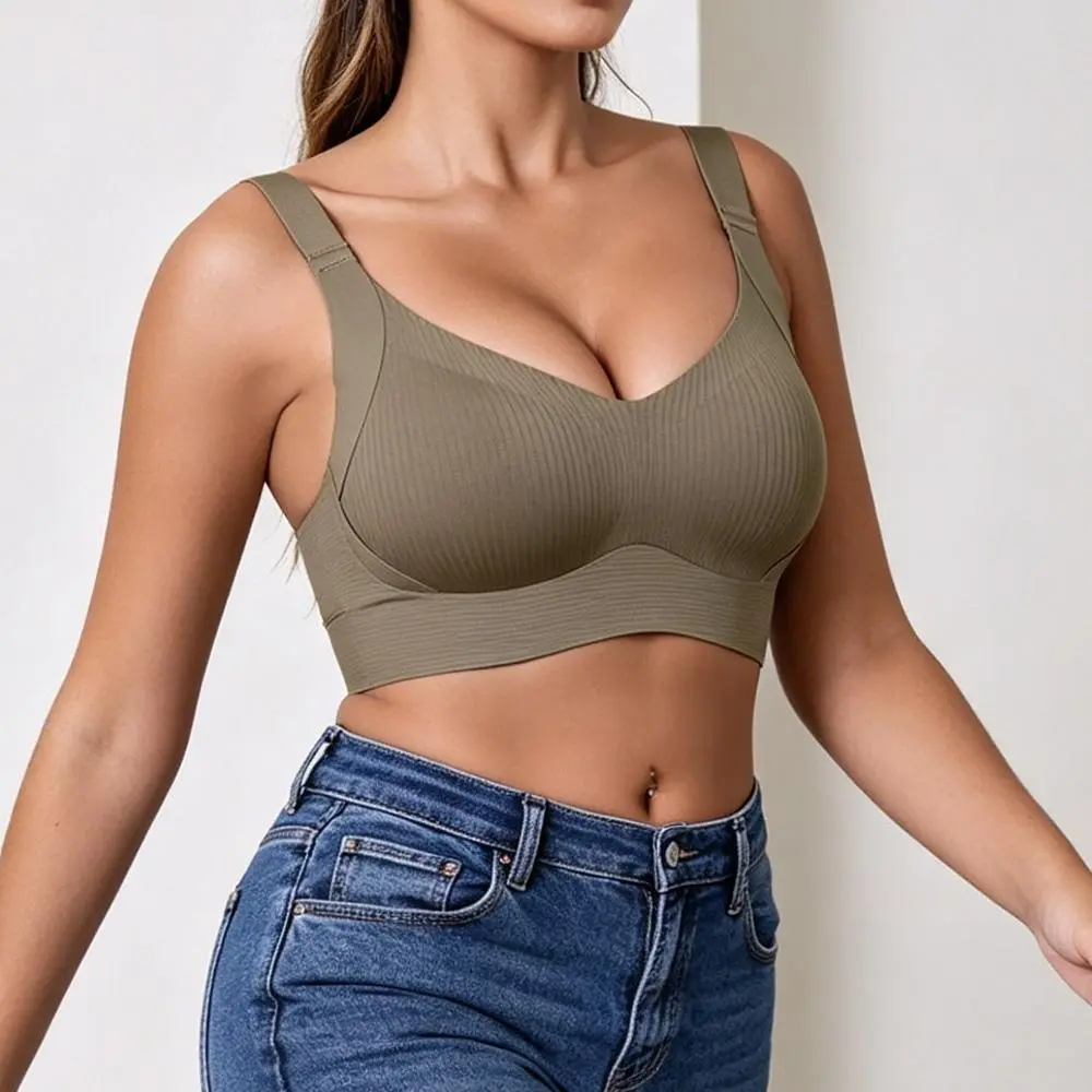 Women's Seamless Ribbed Bralette, V-Neck Padded Everyday Bra in a Breathable Stretch Fabric, Thin Wire Free for a Smooth Look, Breathable Stretch Everyday Bras