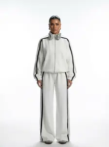 White & Black Tracksuit Set Zip-Up Jacket & Wide Leg Pants Soft Comfortable Fabric Monochrome Design XS S M