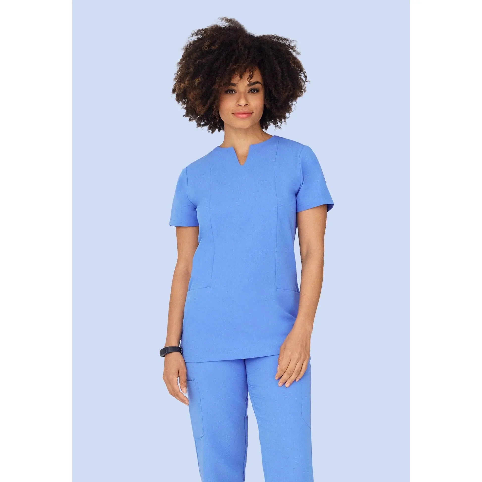 Mandala Scrubs Women's Workwear 5-Pocket Notch Neck Top, Ceil Blue Uniform Mandala Scrubs Women's Workwear 5-Pocket Notch Neck Top, Ceil Blue Uniform