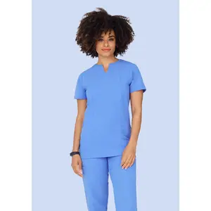 5 Pocket Notch Neck Top Ceil Blue