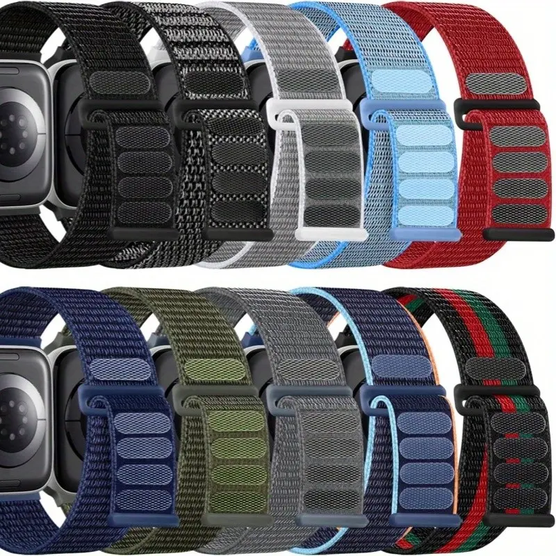 10 Pcs Soft Nylon Sport Band for Apple Watch, Smart Watch Straps, Smartwatch Strap, Accessories, Compatible with 38-49mm, Unisex Breathable Elastic Woven Strap, Series Ultra/10/9/8/7/6/5/4/3/2/1/se