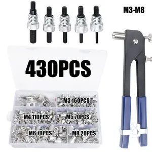 430pcs Rivet Nut Gun Core Kit M3/m4/m5/m6/m8, Hardware Repair Tool Set for Flat Head Screws & Anti-Locking Nuts, Durable Maintenance Tools Hand Tools