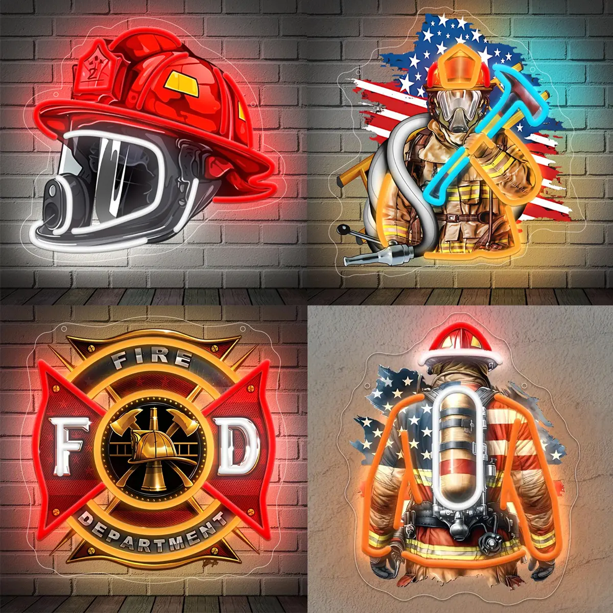 Firefighter Department Neon Sign, Adjustable Brightness LED Neon Lights for Bedrooms, Fire Stations, or Firefighter Gifts. Orange-Red Light, Powered By USB 12.79“ * 12.79”