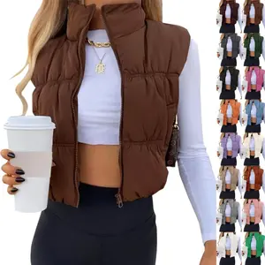 Goranbon Women's Crop Puffer Vest Winter Zip Up Lightweight Warm Padded Sleeveless Coat Casual Vintage
