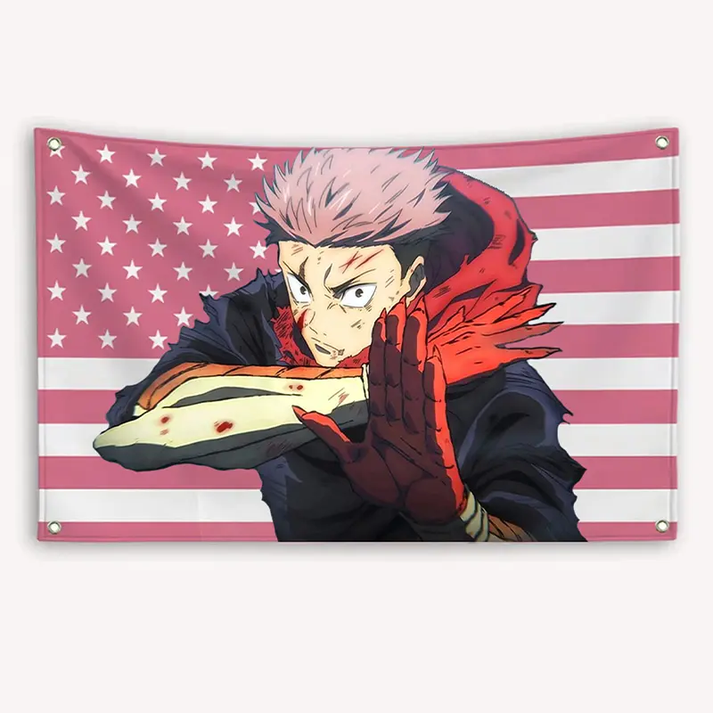 Itadori American Flag Print Jujutsu Kaisen (JJK) Cotton Decorative Tapestry - Retro Look Home Decor, Garage Decor, Machine Washable, Ideal Size Gift for Anime Fans