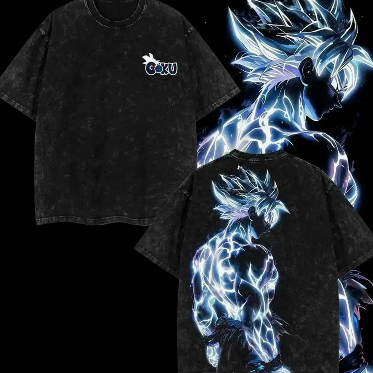 Goku Ultra Instinct DBZ Washed Vintage T-Shirt – Oversized Anime Streetwear Tee for Men and Women | DBZ Graphic Shirt for Anime Fans, Collectors & Street Style Lovers MS5