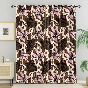 Highland Cow & Pink Bow Cow Print Blackout Grommet Curtains - Breathable Polyester, 85% Light Blocking, Noise Reducing, Thermal Insulated, Cute Western Style Window Drapes for Girls Bedroom, 2 Panels