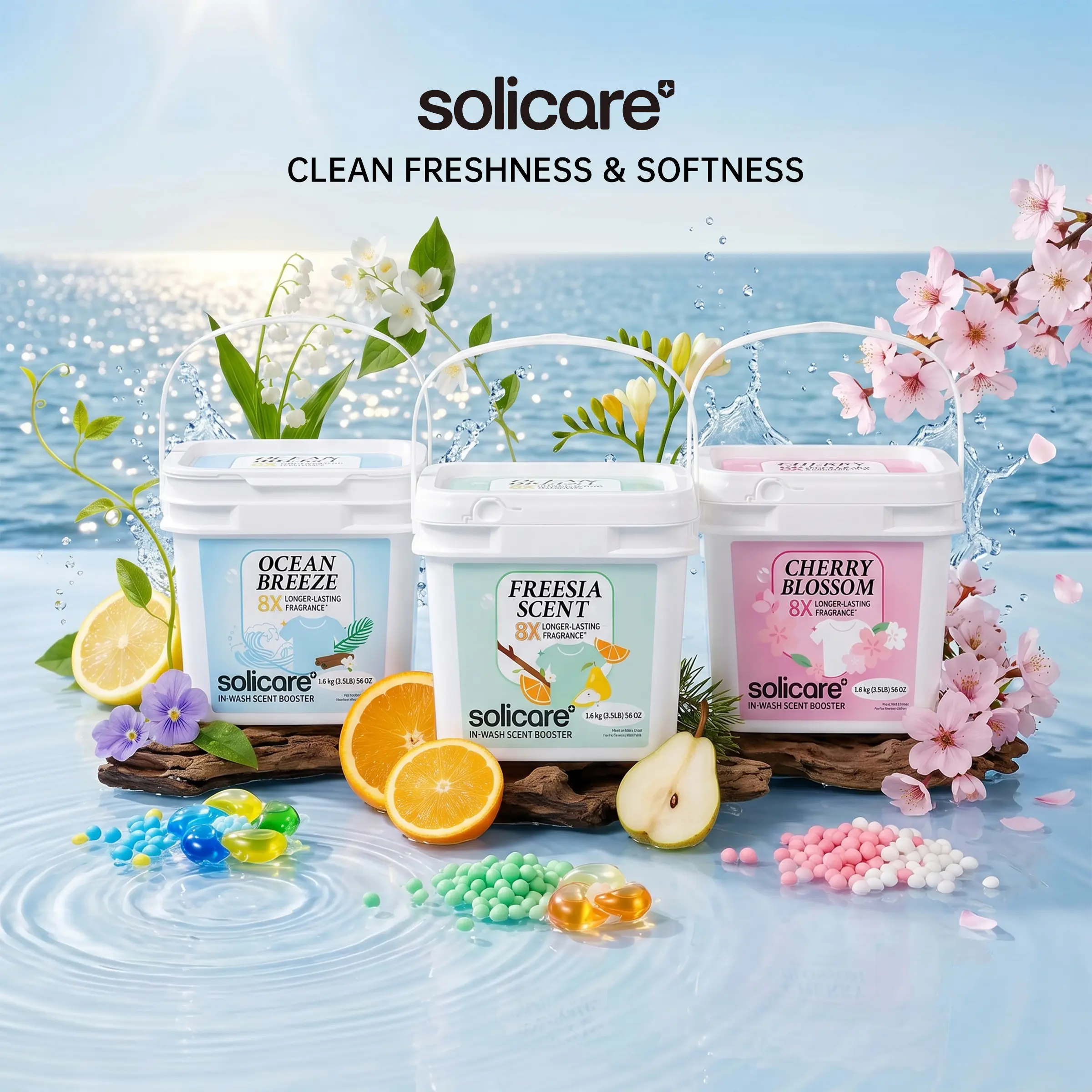 D-Solicare 8X Longer-Lasting Odor Eliminating 1.6kg 50+ Loads Multi-Use HE Compatible In-Wash Laundry Scent Booster Beads for All Washing Machines