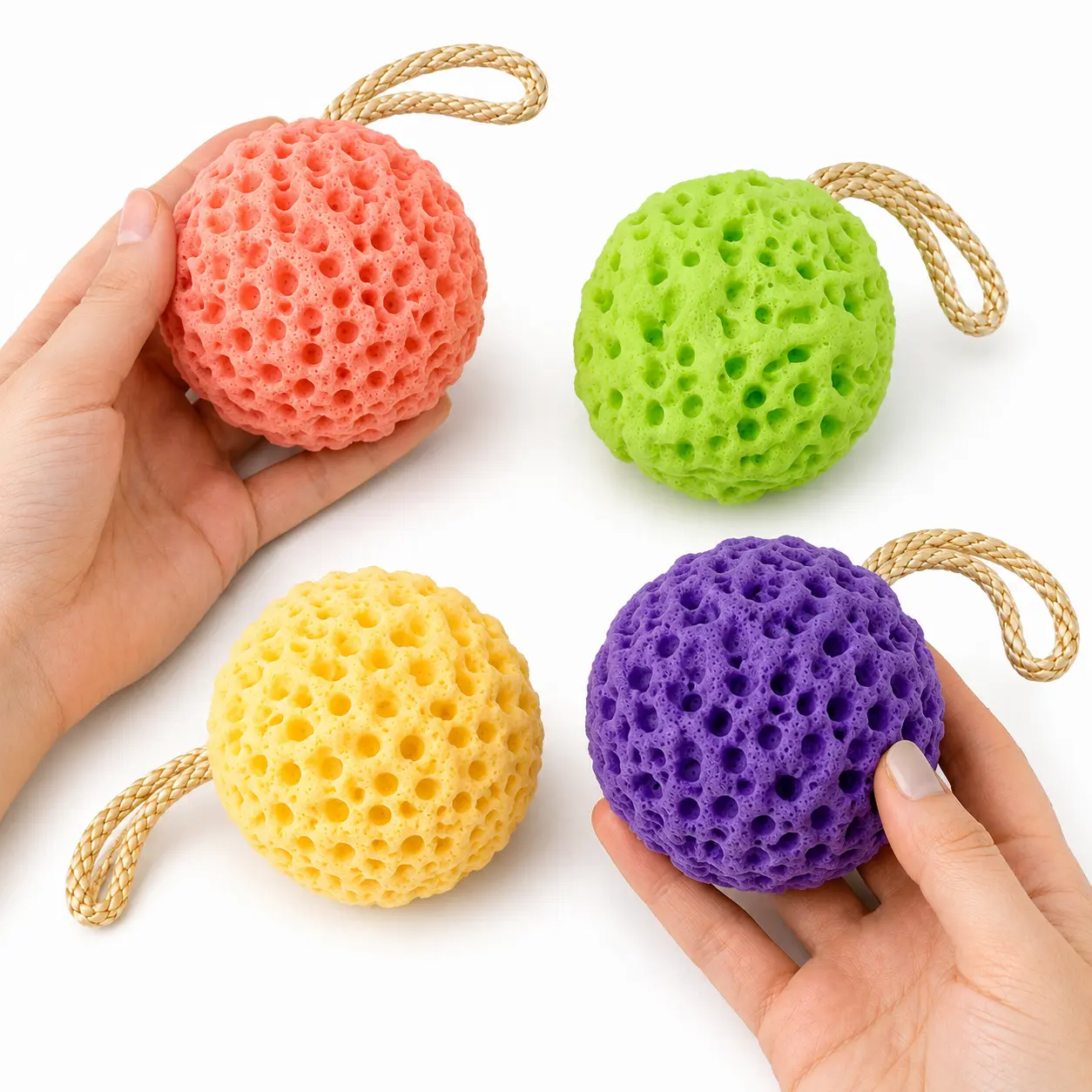 4-Piece Cute Cheese Honeycomb Shower Sponge Set, Super Soft 2-in-1 Foaming & Exfoliating Bath Loofah Body Scrubber, Durable No-Falling-Apart Design with Hanging Rope, Skin-Friendly Daily Bathroom Essential#tiktokmademebuyit#Showertok