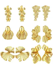 6 Pairs Chunky Gold Statement Earrings Set for Women High Quality Earrings Gold Geometric Hoop Dangle Earrings Knot Flower Stud Drop Trendy Gift Stud Earring Jewelry