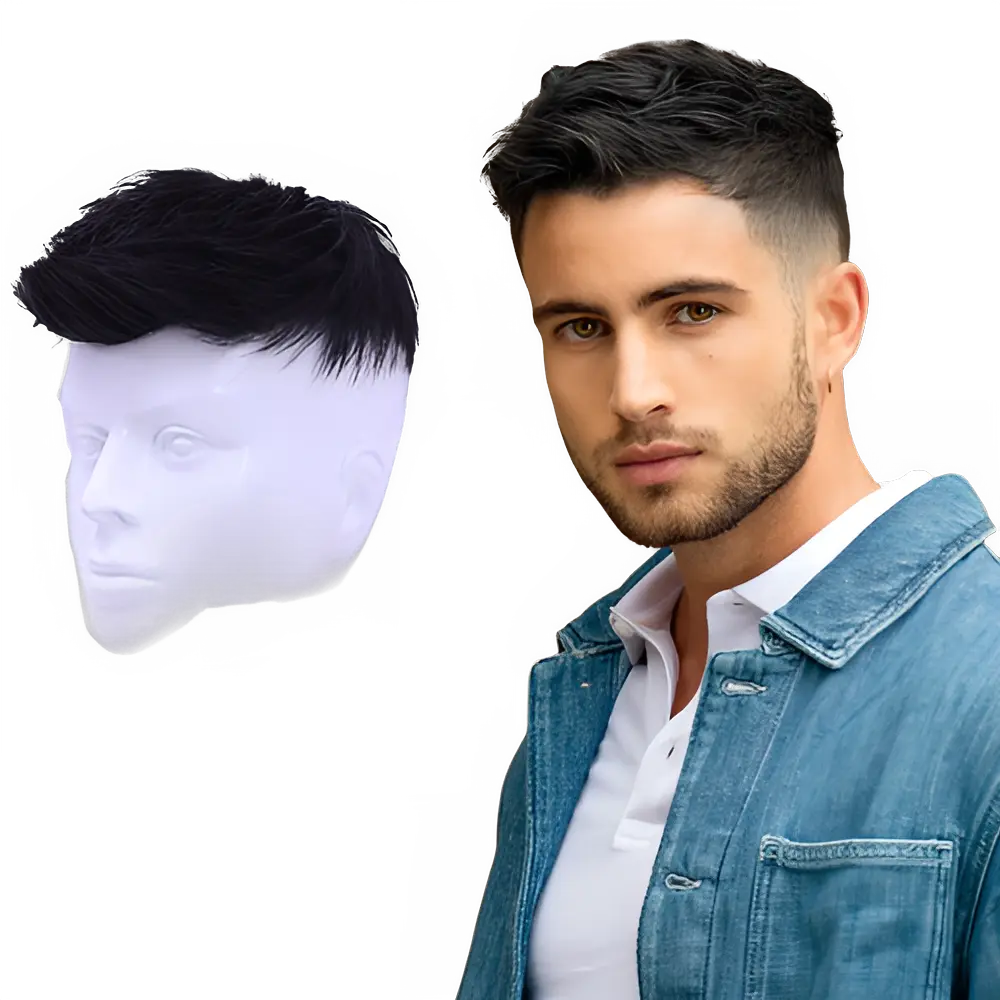 Short Synthetic Male Toupee Hair Topper Clip In Wig