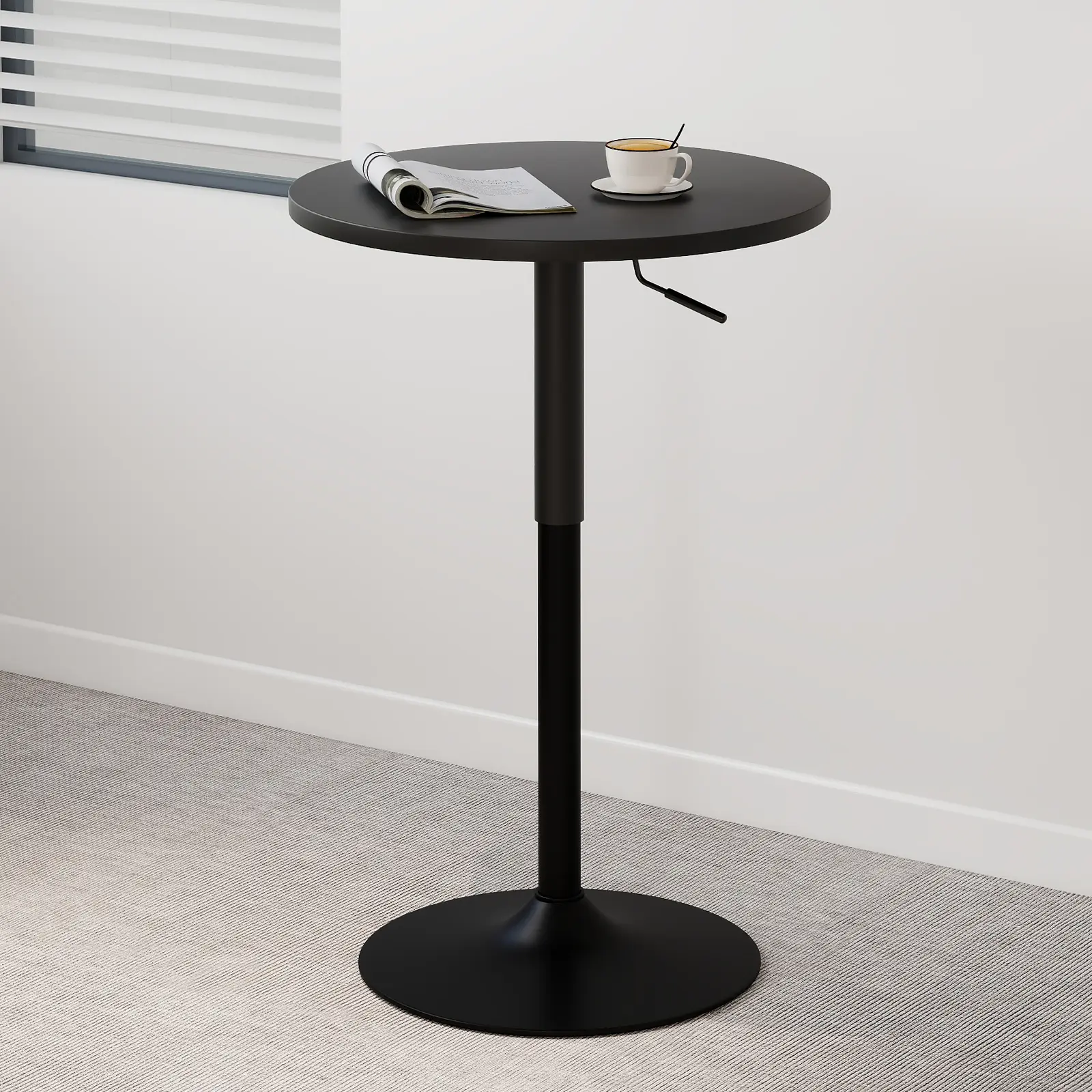 23.6'' Round Bar Table Set of 1 or 2 Adjustable Height Cocktail Table for Events Swivel Bar Height Table for Pub Kitchen Restaurant Indoor Outdoor Black