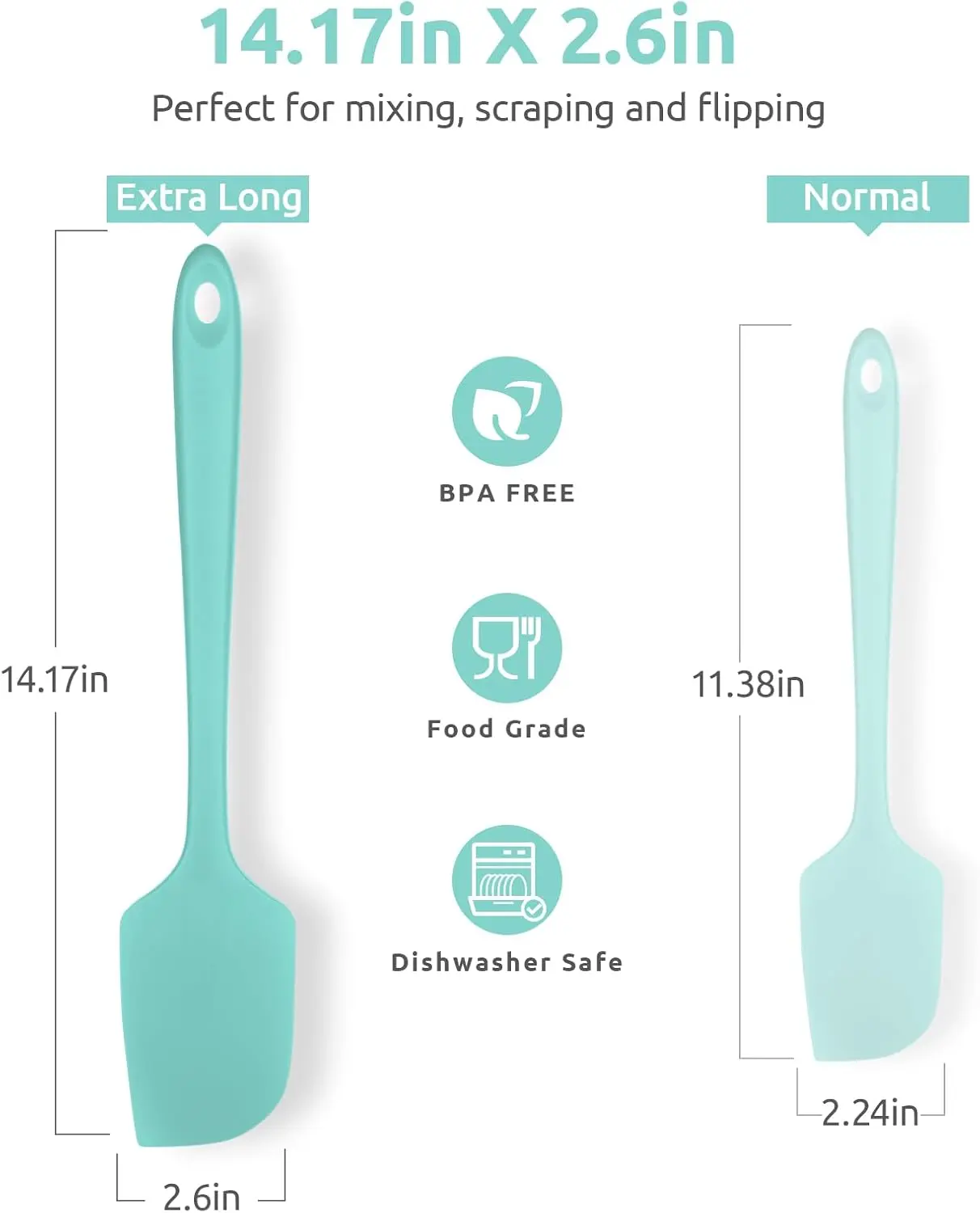14in Extra Large Straight Silicone Spatula with Metal Core, 600ºF Heat-Resistant Flexible Kitchen Utensil, Seamless Tool for Mixing, Scraping (Aqua Sky)