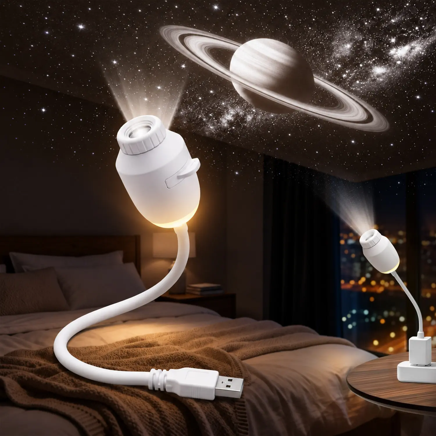 2-in-1 Galaxy Star Projector & Night Light, Starry Sky Ceiling Projector for Bedroom, Hallway & Home Decor, USB Powered, 1 Light + 3 Accessories