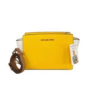 Pre-owned MICHAEL KORS Saffiano Leather Crossbody Bags Selma Small Yellow White Satchel Crossbody