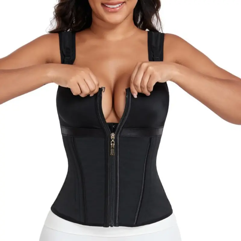Women's Colombian Faja Shapewear Top with Bra - Stretchy Lightweight Fabric, Adjustable Shoulders, Front Zipper Corset, Tummy Control, Comfortable Wrap Girdle, Waist Training Support, Double Layer Protective Edge, Hand Wash Only, for Casual Wear, Workout