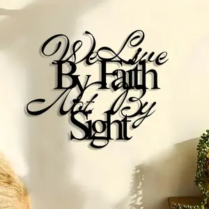 We Live By Faith Letter Pattern Metal Wall Art, Christian Wall Decor, Wall Hanging Decor for Home Living Room Bedroom Restaurant Church Office, Hangable
