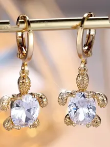 Charm Female White Purple Zirconia Turtle Hoop Earrings Vintage Gold Color Simple Wedding Jewelry For Women