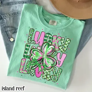Comfort Colors Brushstroke Lucky St Patricks Day Shirt, Lucky Shamrock T-Shirt, Preppy St Patrick Day Tee, Coquette Lucky, St Patty day, Trendy Irish Shirt