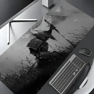 Samurai Warrior Pattern Mouse Pad, Large Gaming Mouse Pad, Made For Gaming, Aesthetic Desktop Decoration Protective Pad, Non-slip Rubber Pad for Laptop, Desktop Computer Games, Lock Edge, Desk Accessories, Desk Setup