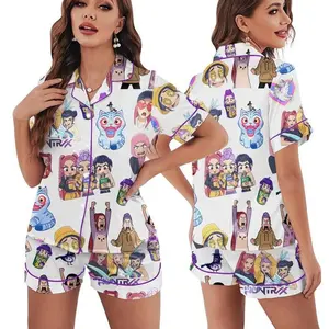 Huntrix K-Pop Demon Hunters Satin Pajama Set Version 2 K-Pop Demon Hunters Sleepwear, Short & Long Sleeve Pjs, Gift For Kpop Lovers