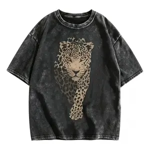 Vintage Washed Leopard Print T-Shirt, Bold Animal Graphic Tee, Black Cotton Streetwear Top, Edgy Jungle Quote Shirt