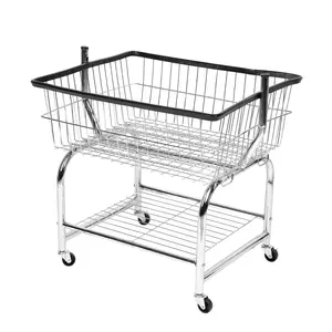 Rolling Metal Wire Laundry Cart With Wheels Dirty Clothes Basket 19x15x22in Versatile for Laundry Room Bathroom Bedroom
