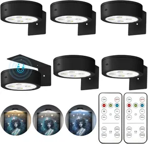 6Pcs Picture Lights for Wall Battery Operated, Magnetic Led Painting Light with Remote Dimmable and Timer, 3 Lighting Modes Art Display Light for Picture Frame, Wireless Wall Decor Puck Lights, Black wall lamp bedroom wall gift idea counter  lamp