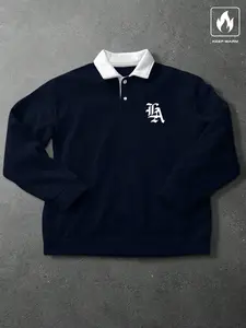Men's loose-fitting Casual long-sleeved sweatshirt with a contrasting polo collar, suitable for autumn and winter, featuring a letter print.