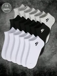 15 Pairs of Solid Color Breathable Fitted Letter Boat Socks for Men and Women, Comfortable Everyday and Outdoor Wear in All Seasons