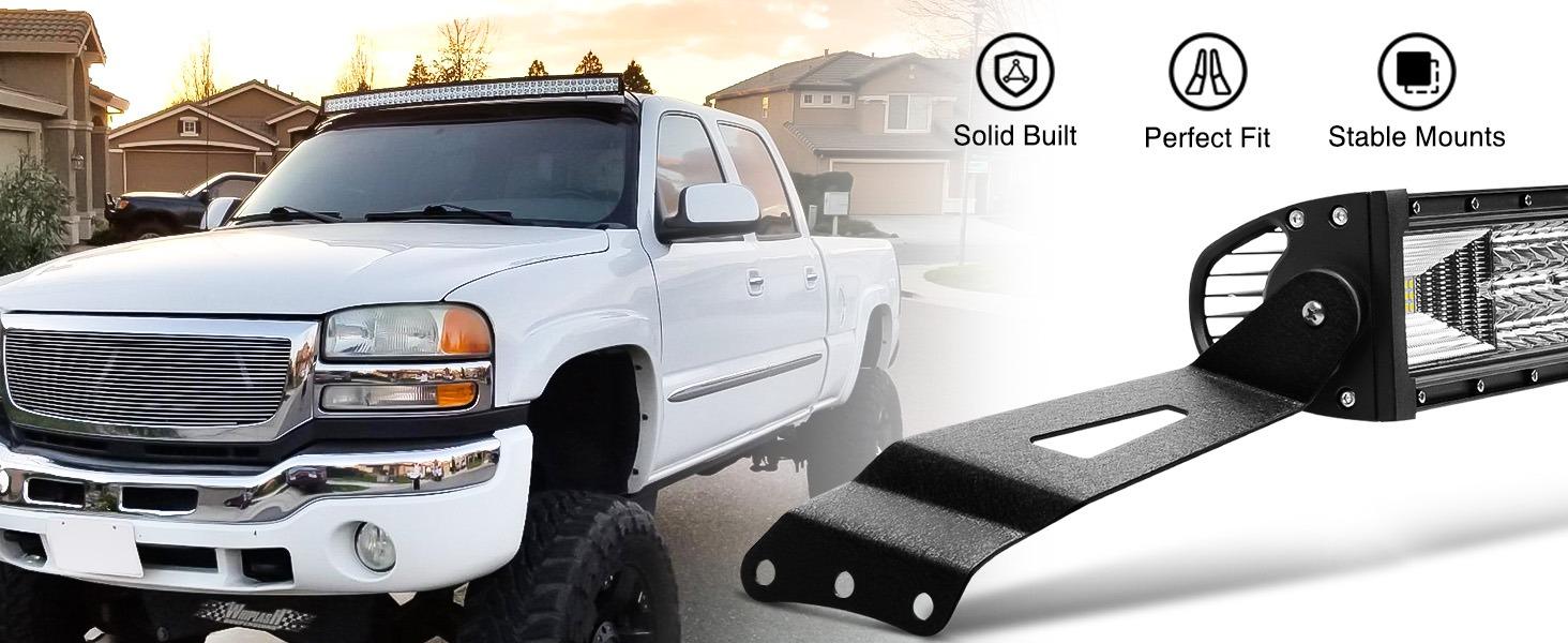 Nilight 90030B 2PCS 50” Curved LED Light Bar Bracket at Upper Windshield Roof Cab for 99-06 Chevy Silverado Suburban Avalanche Tahoe & GMC Yukon Sierra, 2 Years Warranty,Black