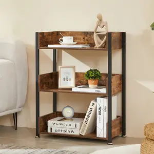 3 Tier Bookshelf Metal Wood Small Book Case Floor Standing Display Shelves Book Shelf Storage Organizer for Living Room, Bedroom,Office Furniture Spacesaving