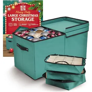 Holiday Cheer Premium Christmas Ornament Storage with 8 Tray – Christmas Storage Container with Dividers Perfect for Holiday Decorations– Fits 128 Holiday Ornaments – Tear-Proof Fabric