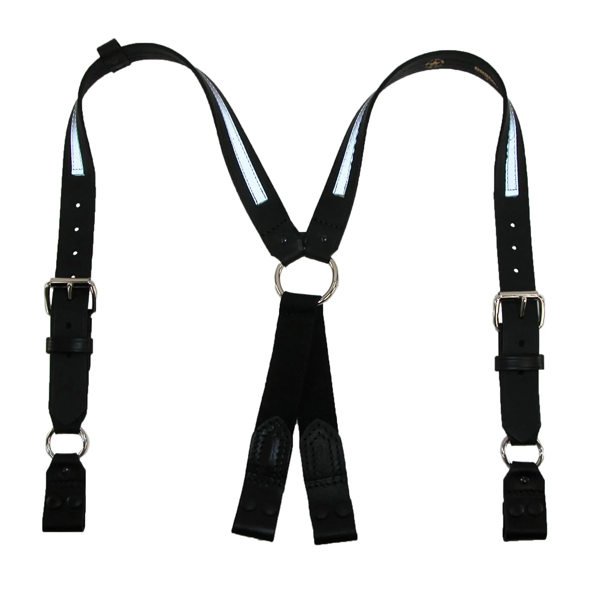 Boston Leather Leather Reflective Loop End Fireman Work Suspenders, Work Suspenders, Firefighter, Reflective Strips, Heavy Duty