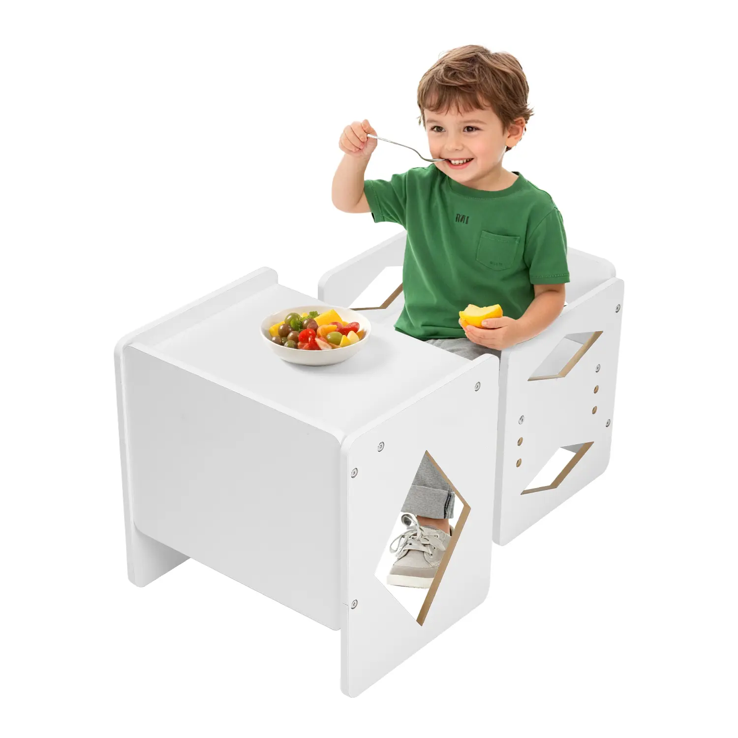 【SummerFinds】VEVOR Montessori Weaning Table and Chair Set, Wooden Toddler Table and Chair Set for Aged 1-5, Adjustable Height Kids Montessori Chair and Activity Table, Ideal for Reading, Eating, Playing - White