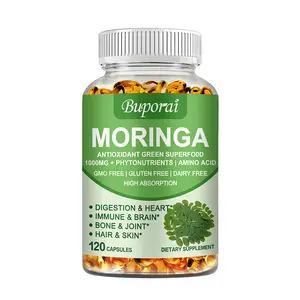 Buporai-Moringa Leaf Extract Vegetarian Capsules-1000mg Plus Phytonutrients-High Absorption-Digestion and Heart, Immune and Brain, Bones and Joints