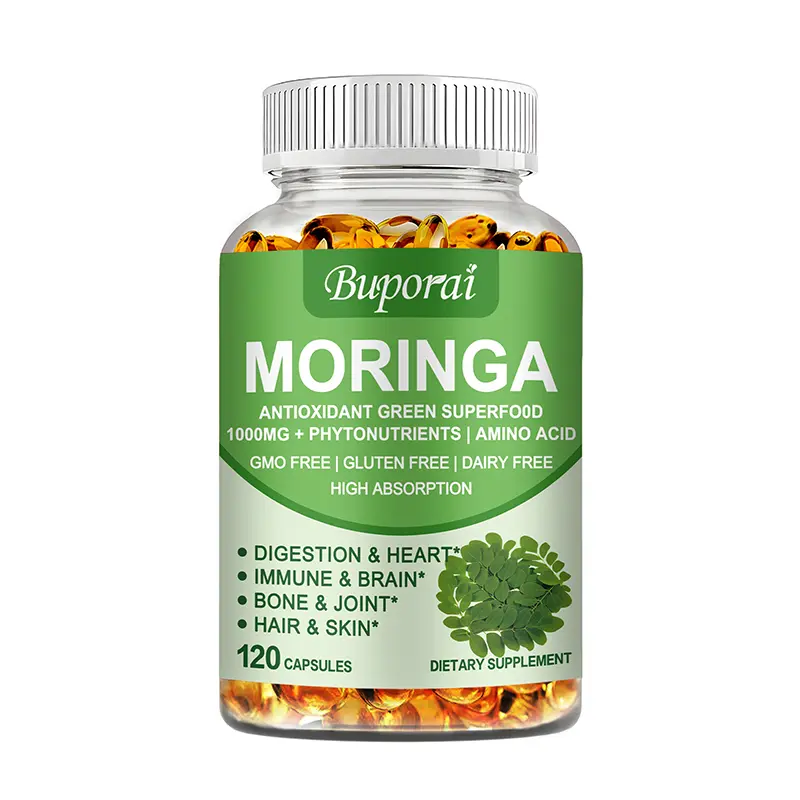 Buporai-Moringa Leaf Extract Vegetarian Capsules-1000mg Plus Phytonutrients-High Absorption-Digestion and Heart, Immune and Brain, Bones and Joints