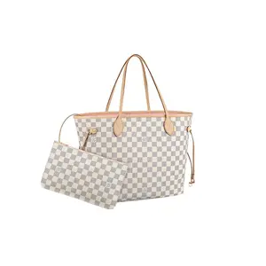 Louis Vuitton Neverfull MM Tote Bag with Checkerboard Pattern and Pink Interior