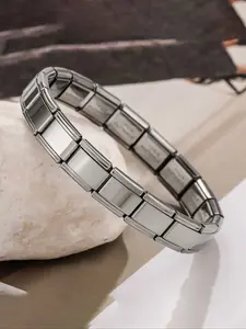 Men's Simple Smooth Stainless Steel Wrist Italian Module Bracelet, Neutral Fashion Accessory, Elegant Jewelry Bracelet, Elegant Party Bracelet, Daily Wear Decor, Birthday Gift, Elegant Minimalist Bangle