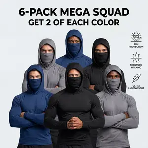 6-piece set men's outdoor work sun protection clothing with sun-blocking hoodie, featuring built-in face mask and neck guard, breathable long-sleeve hoodie