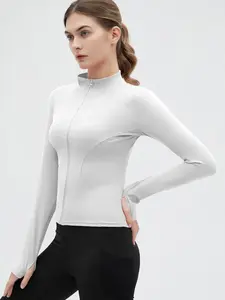 Women's Slim-Fitting Running Sports Jacket, Sports Outerwear, Elastic Long Sleeve Yoga Zip Top, Casual Wear for All Seasons