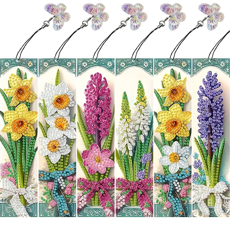 6pcs Diamond Painting Bookmarks Set, Beautiful Flower Design, Decorative Pet Material Mosaic Diamonds, Double-Sided Pattern, Thoughtful Gift, Perfect Gift for Friends