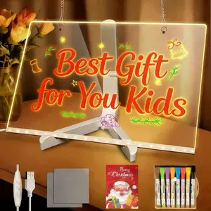 LED Message Board with 7 Pens Acrylic Light-Up Board for Desk/Class/Home - Dry Erase Gift w/Base & Markers for Teachers, Friends