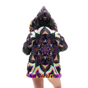 Kaleidodope Reversible Faux Fur Jacket - UV Reactive, Psychedelic hand-drawn original art