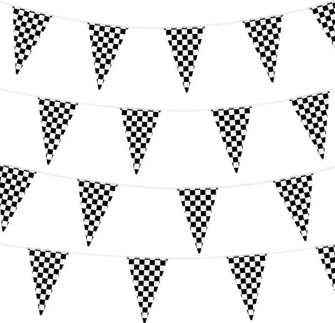 Nascar 100ft Double Sided Black and White Checkered Flag Banner, 48pcs Reusable Polyester for Racing Themed Events, Ideal for Parties